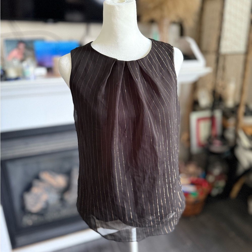 Suzy Shier Black Top with Gold Pinstripes